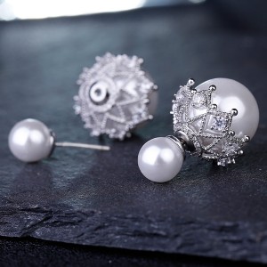 Latest Design Jewelry Earrings Women Silver Micro Pave Cubic Zirconia Fashion Pearl Stud Earrings