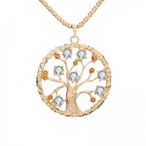 Newest Round Hollow Tree Of Life Necklace Fashion Flower Crystal Tree Of Life Pendant Necklace Women Garment Accessories