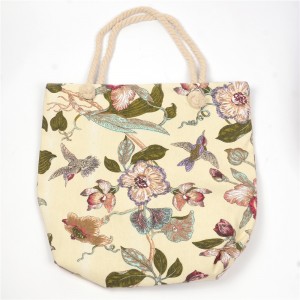 WENZHE Hot Selling Flower Organic Portable Linen Cotton Canvas Reusable Grocery Shopping Tote Bags