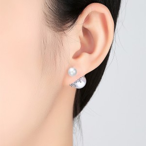 Latest Design Jewelry Earrings Women Silver Micro Pave Cubic Zirconia Fashion Pearl Stud Earrings