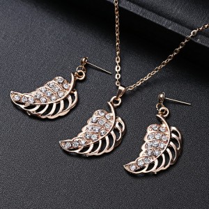 Crystal wedding gift Openwork leaf with diamond necklace and earring jewelry set for ladies