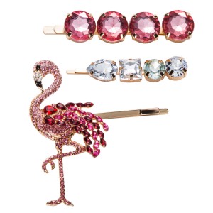 WENZHE New Crystal Flamingo Hair Pins Sets for Women Girls Colorful Hair Jewelry Barrette Animal rhinestone Hair Clip